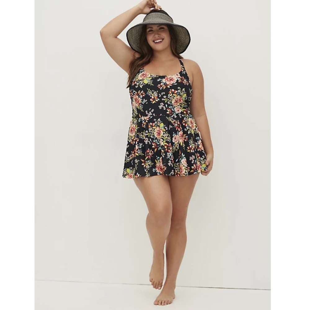 Torrid 2 SHORT LENGTH SIDE TIE SWIM DRESS - FLORAL - Picture 2 of 13